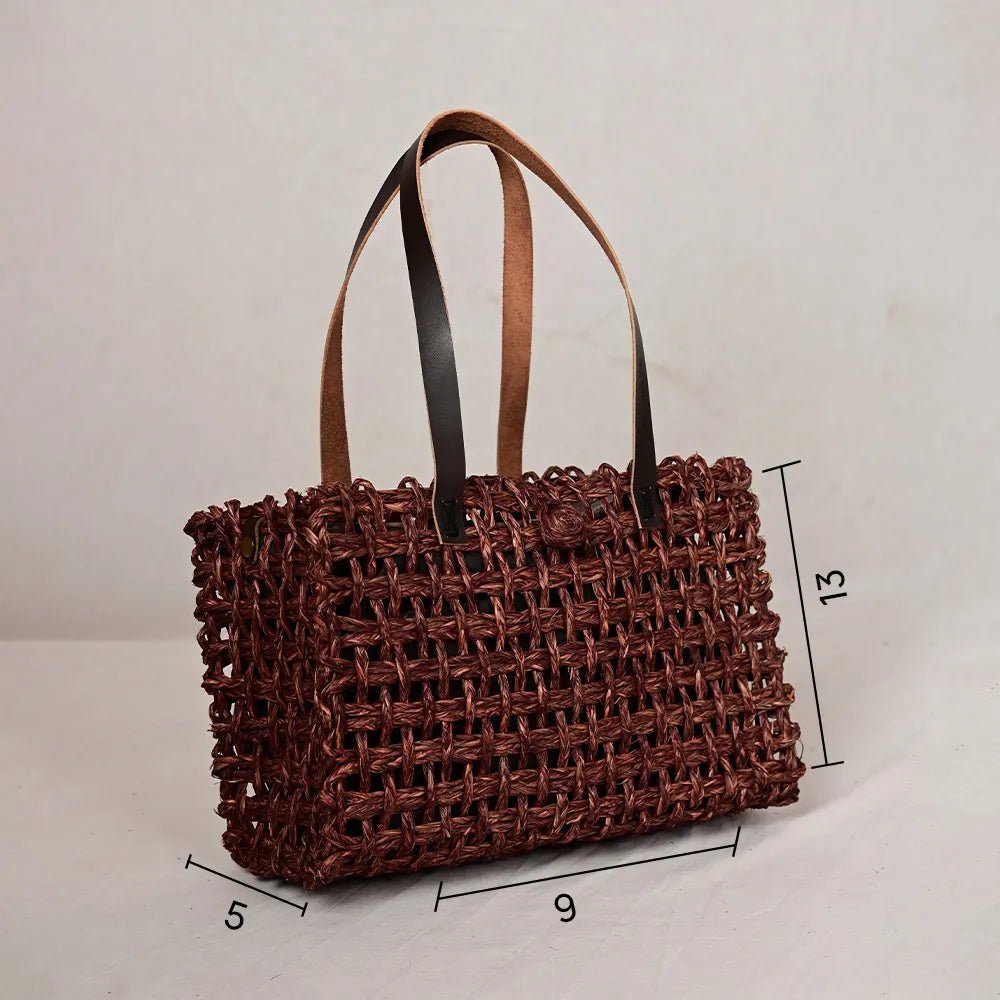 Handmade Sabai Grass Small Mesh Bag - Brown - Kadam Haat
