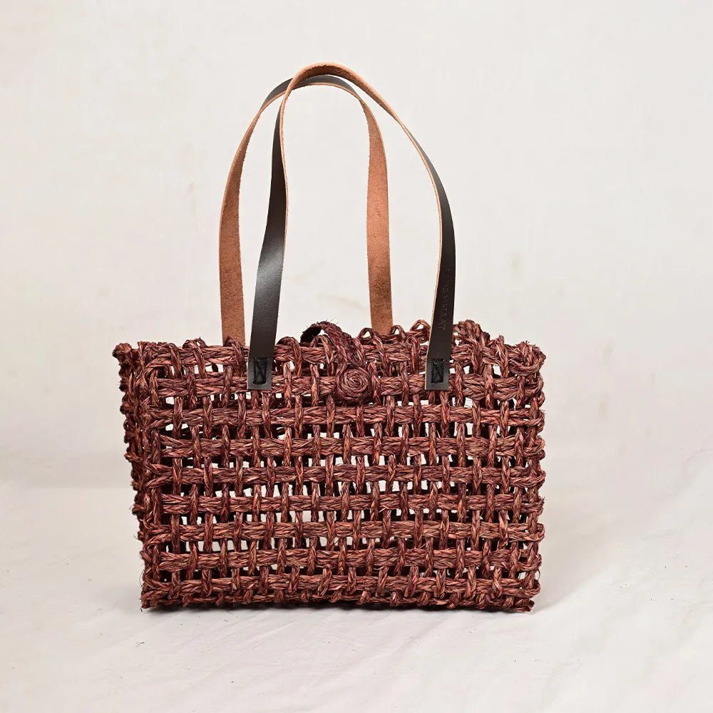 Handmade Sabai Grass Small Mesh Bag - Brown - Kadam Haat