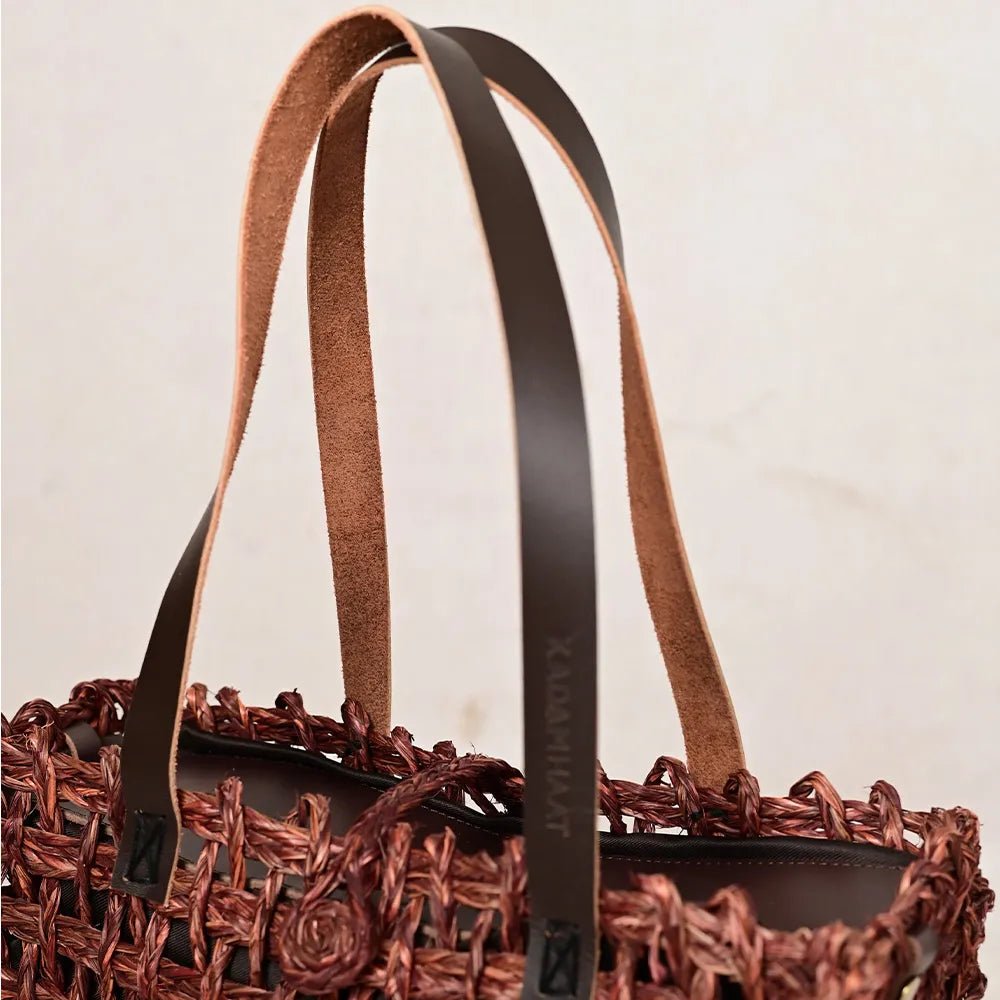 Handmade Sabai Grass Small Mesh Bag - Brown - Kadam Haat