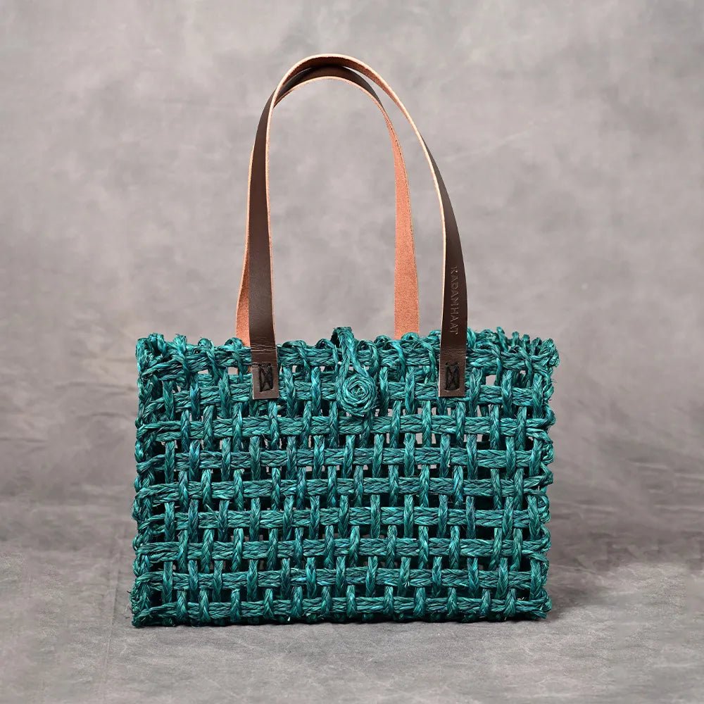 Handmade Sabai Grass Small Mesh Bag - Indigo - Kadam Haat