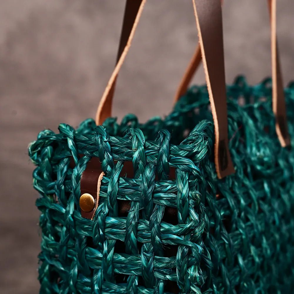Handmade Sabai Grass Small Mesh Bag - Indigo - Kadam Haat