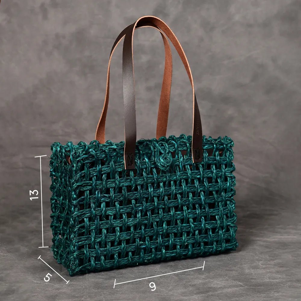 Handmade Sabai Grass Small Mesh Bag - Indigo - Kadam Haat