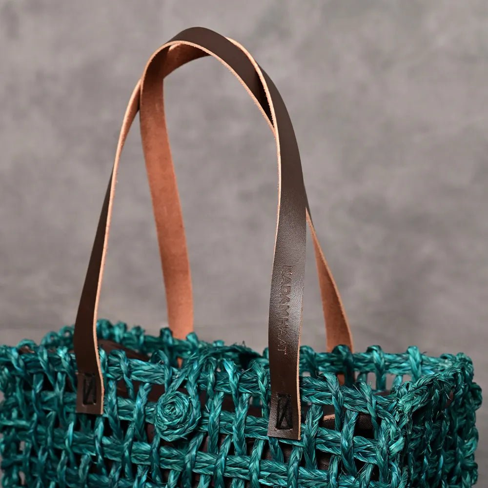 Handmade Sabai Grass Small Mesh Bag - Indigo - Kadam Haat