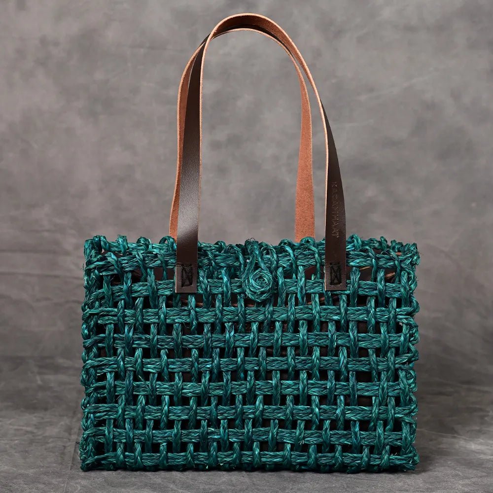 Handmade Sabai Grass Small Mesh Bag - Indigo - Kadam Haat