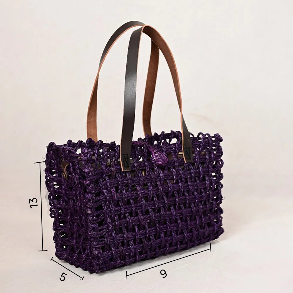 Handmade Sabai Grass Small Mesh Bag - Lavender - Kadam Haat