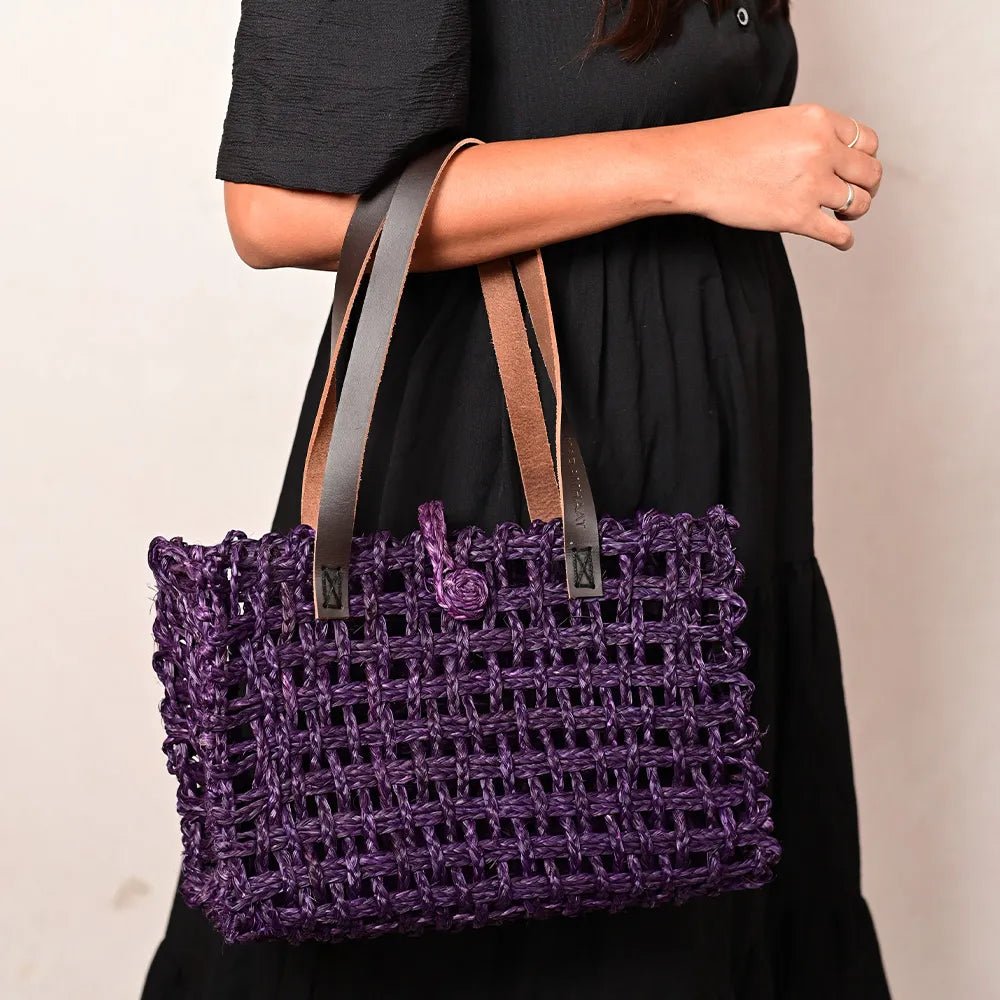 Handmade Sabai Grass Small Mesh Bag - Lavender - Kadam Haat