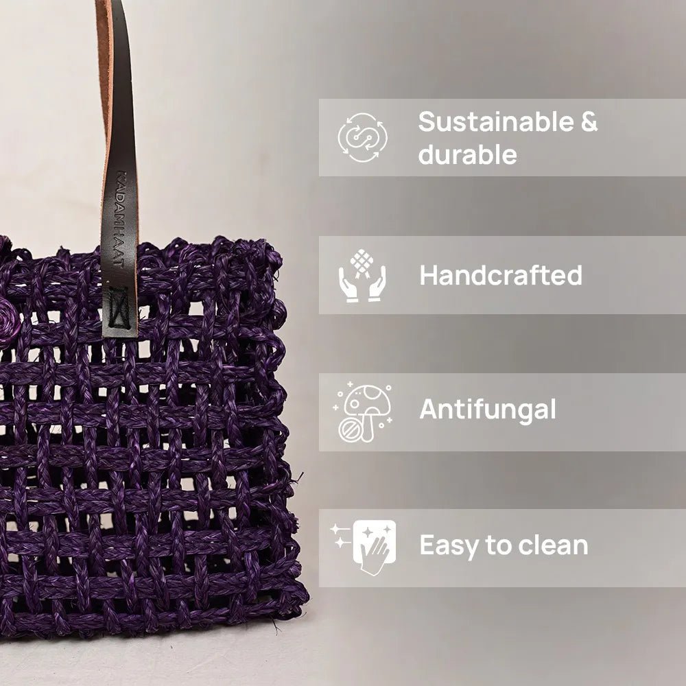 Handmade Sabai Grass Small Mesh Bag - Lavender - Kadam Haat