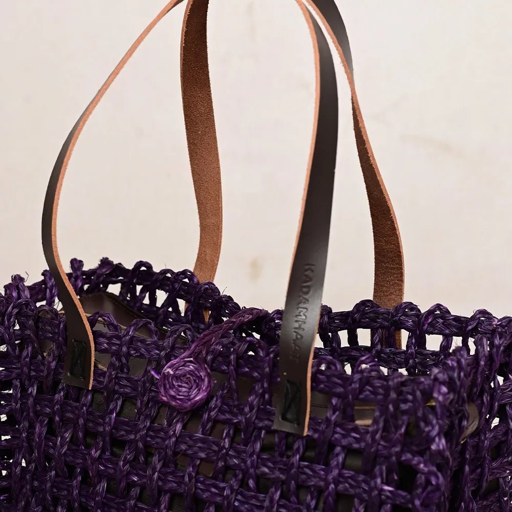 Handmade Sabai Grass Small Mesh Bag - Lavender - Kadam Haat