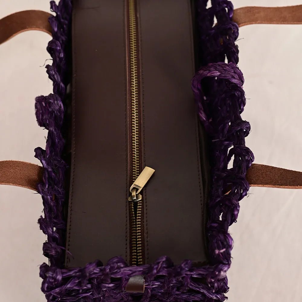Handmade Sabai Grass Small Mesh Bag - Lavender - Kadam Haat
