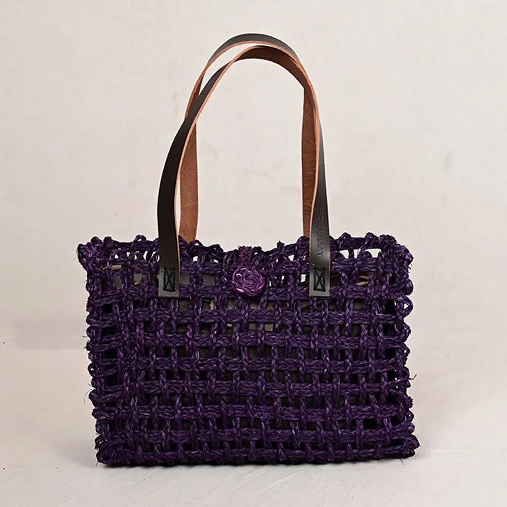 Handmade Sabai Grass Small Mesh Bag - Lavender - Kadam Haat