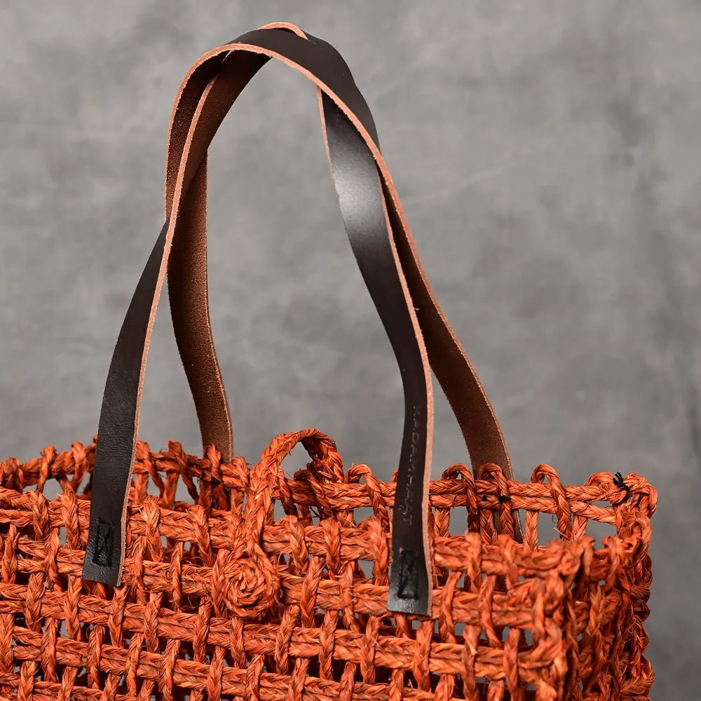 Handmade Sabai Grass Small Mesh Bag - Orange - Kadam Haat