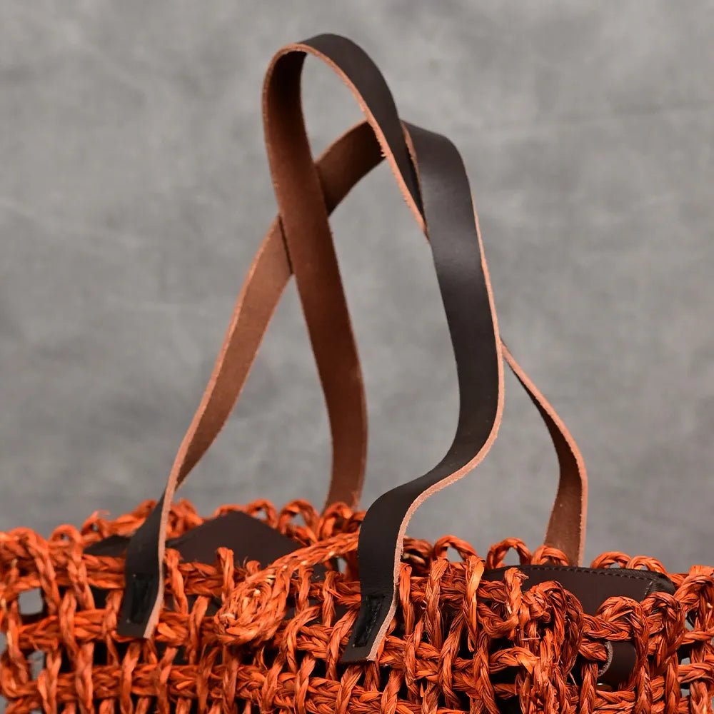 Handmade Sabai Grass Small Mesh Bag - Orange - Kadam Haat