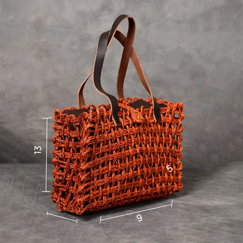 Handmade Sabai Grass Small Mesh Bag - Orange - Kadam Haat