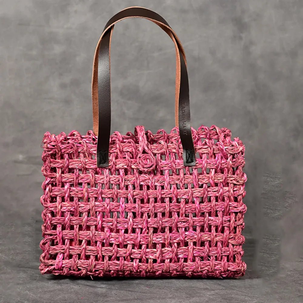 Handmade Sabai Grass Small Mesh Bag - Pink - Kadam Haat