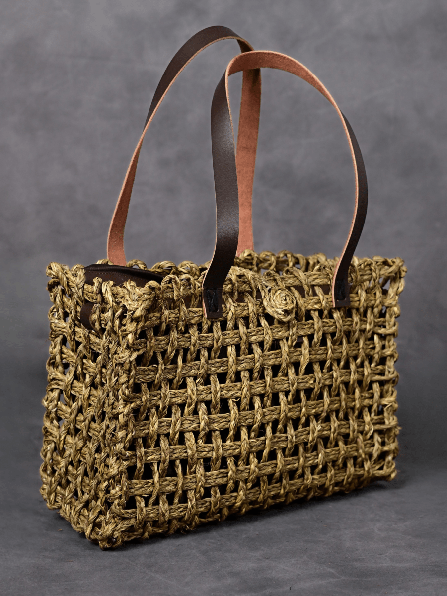 Handmade Sabai Grass Small Mesh Tote Bag - Avocado - Kadam Haat
