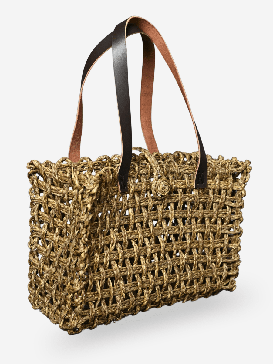 Handmade Sabai Grass Small Mesh Tote Bag - Avocado - Kadam Haat