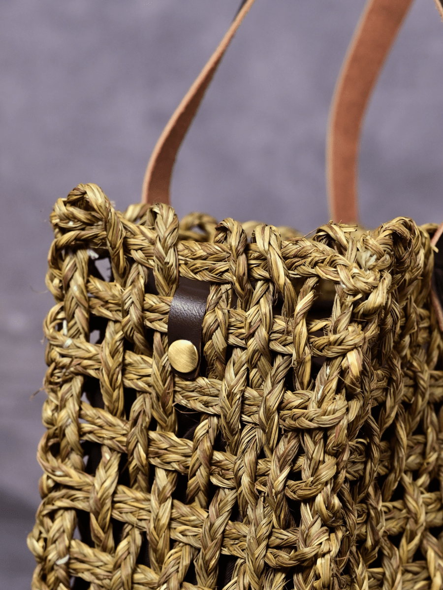 Handmade Sabai Grass Small Mesh Tote Bag - Avocado - Kadam Haat