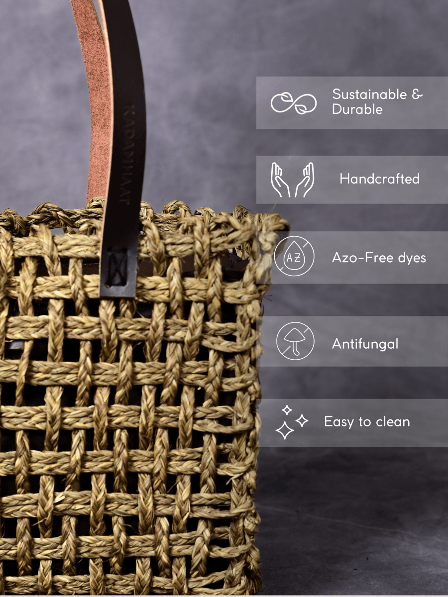 Handmade Sabai Grass Small Mesh Tote Bag - Avocado - Kadam Haat