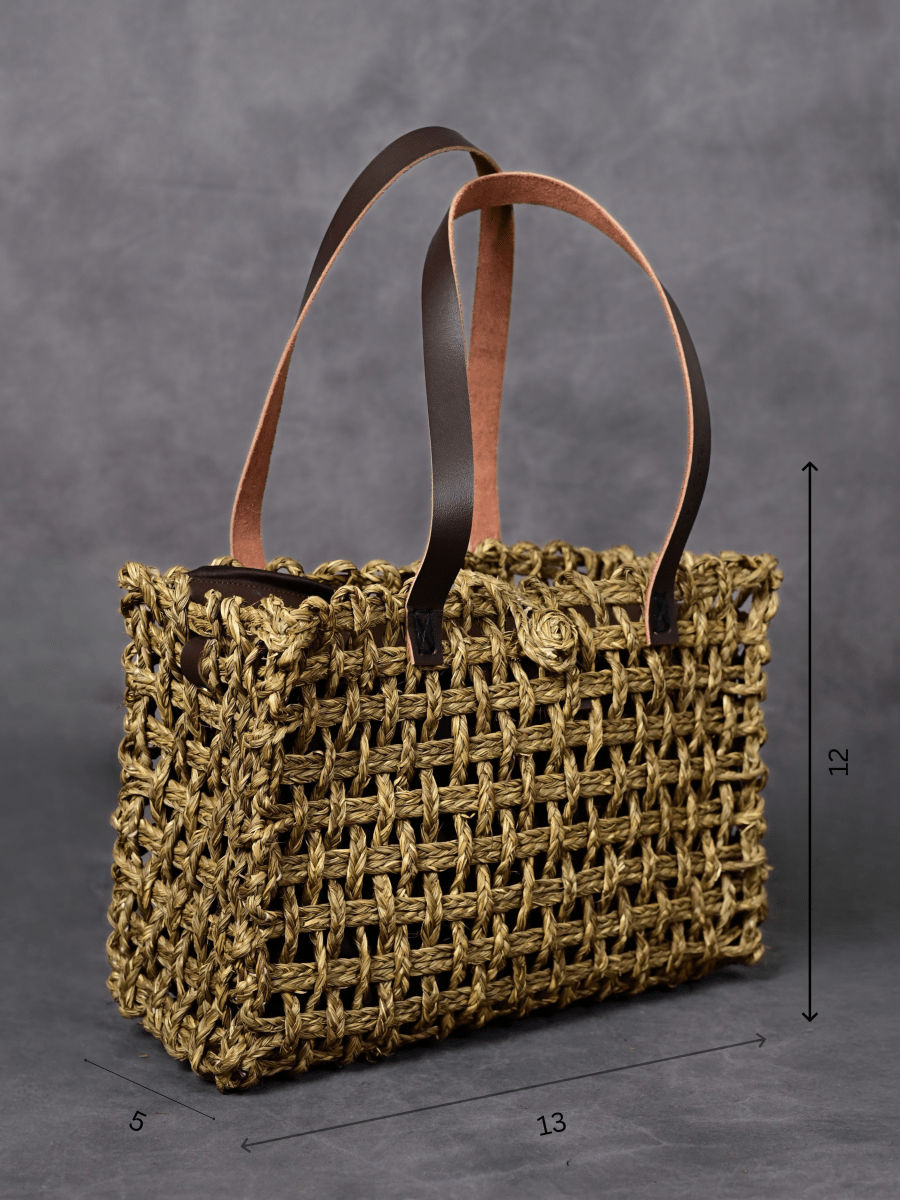 Handmade Sabai Grass Small Mesh Tote Bag - Avocado - Kadam Haat