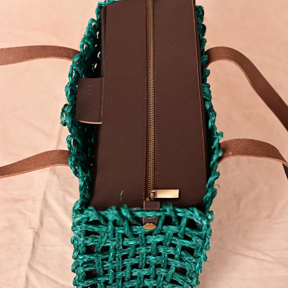 Handmade Sabai Grass Small Mesh Tote Bag- Green - Kadam Haat