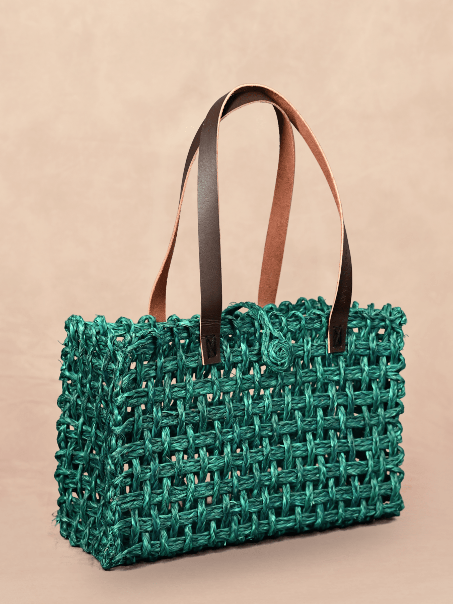 Handmade Sabai Grass Small Mesh Tote Bag- Green - Kadam Haat