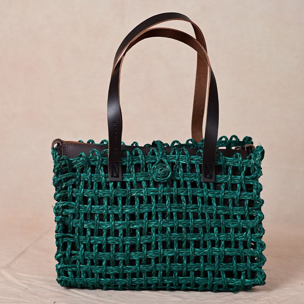 Handmade Sabai Grass Small Mesh Tote Bag- Green - Kadam Haat