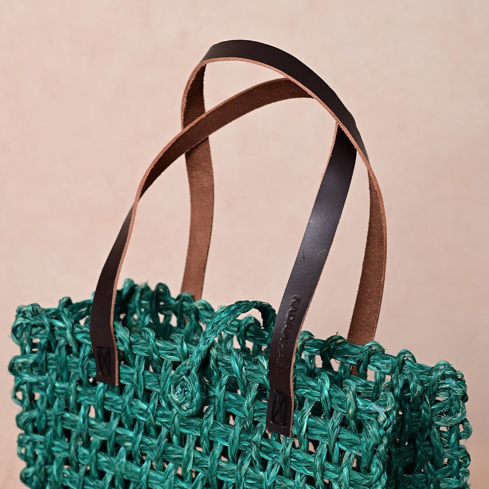 Handmade Sabai Grass Small Mesh Tote Bag- Green - Kadam Haat