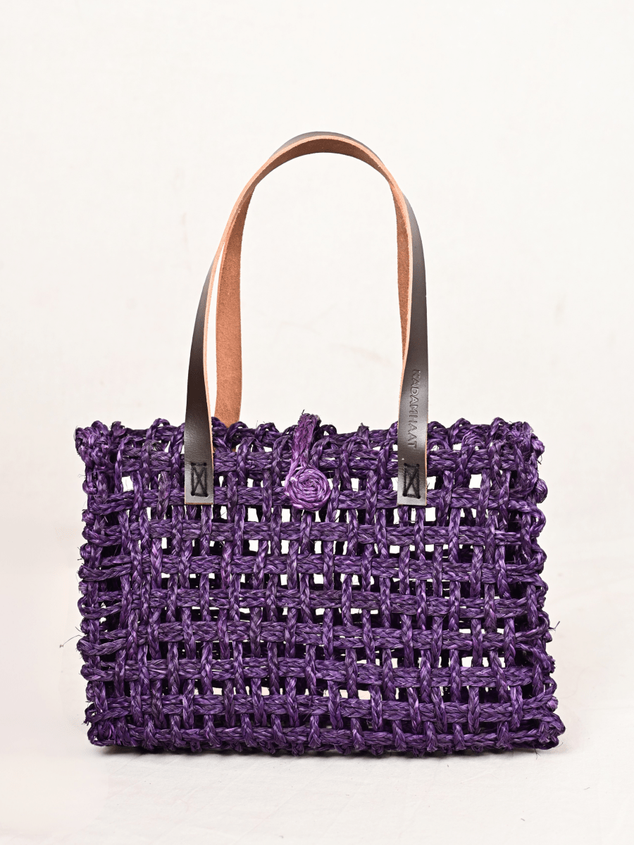 Handmade Sabai Grass Small Mesh Tote Bag - Lavender - Kadam Haat