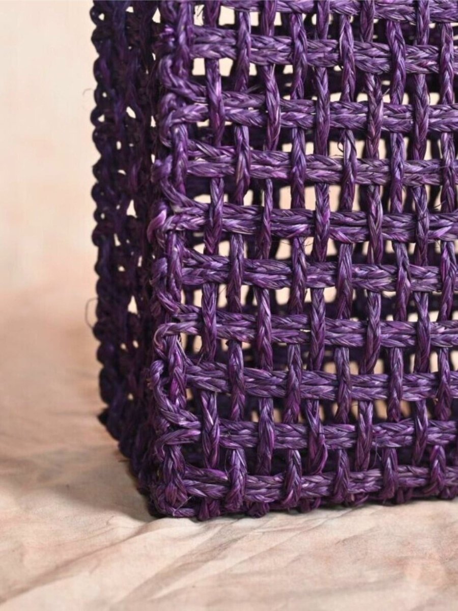 Handmade Sabai Grass Small Mesh Tote Bag - Lavender - Kadam Haat