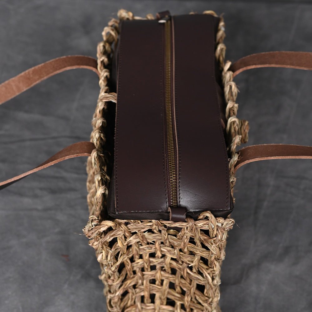 Handmade Sabai Grass Small Mesh Tote Bag - Natural - Kadam Haat
