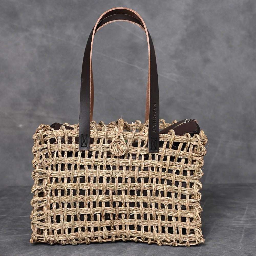Handmade Sabai Grass Small Mesh Tote Bag - Natural - Kadam Haat
