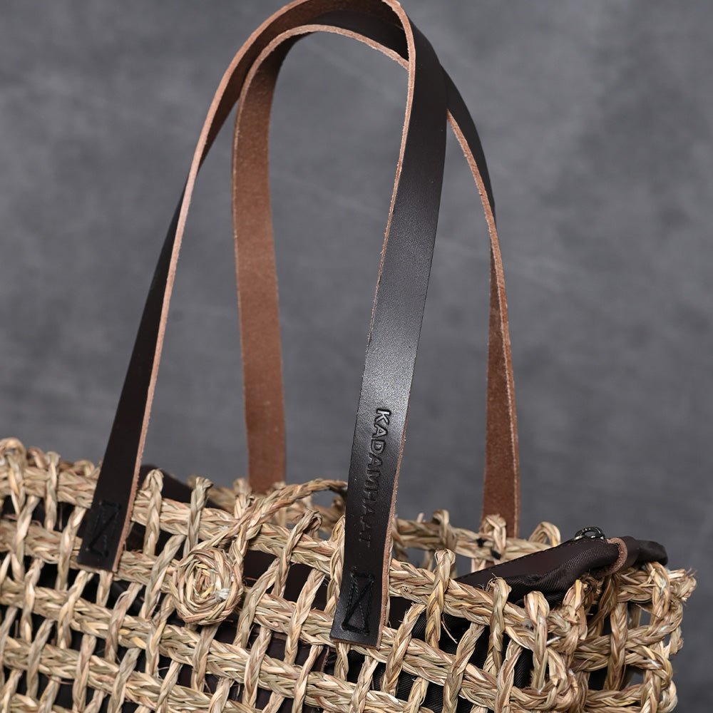 Handmade Sabai Grass Small Mesh Tote Bag - Natural - Kadam Haat