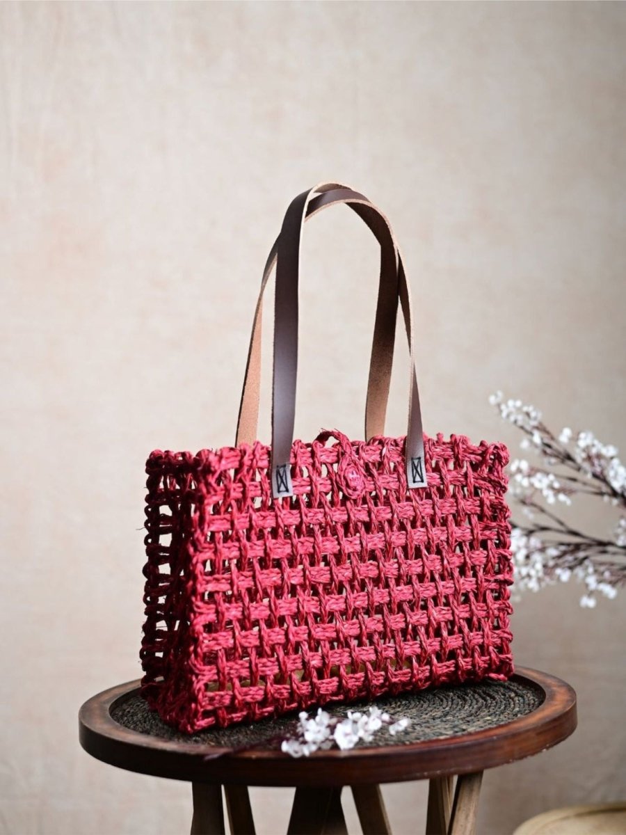 Handmade Sabai Grass Small Mesh Tote Bag - Surkhi - Kadam Haat