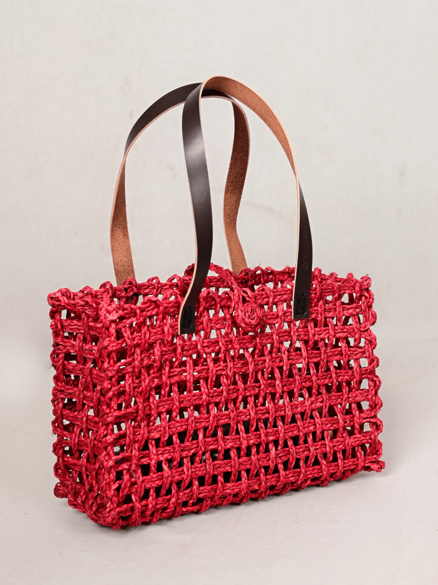 Handmade Sabai Grass Small Mesh Tote Bag - Surkhi - Kadam Haat