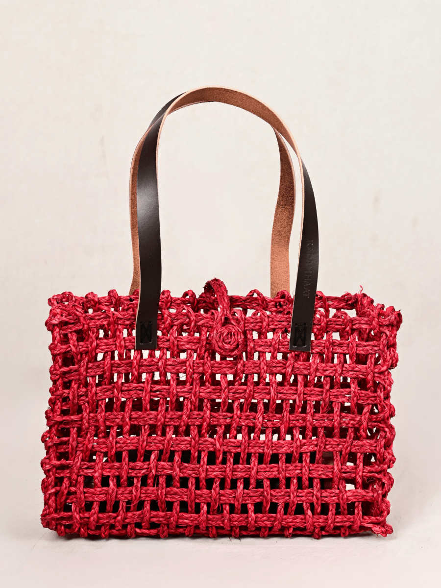 Handmade Sabai Grass Small Mesh Tote Bag - Surkhi - Kadam Haat