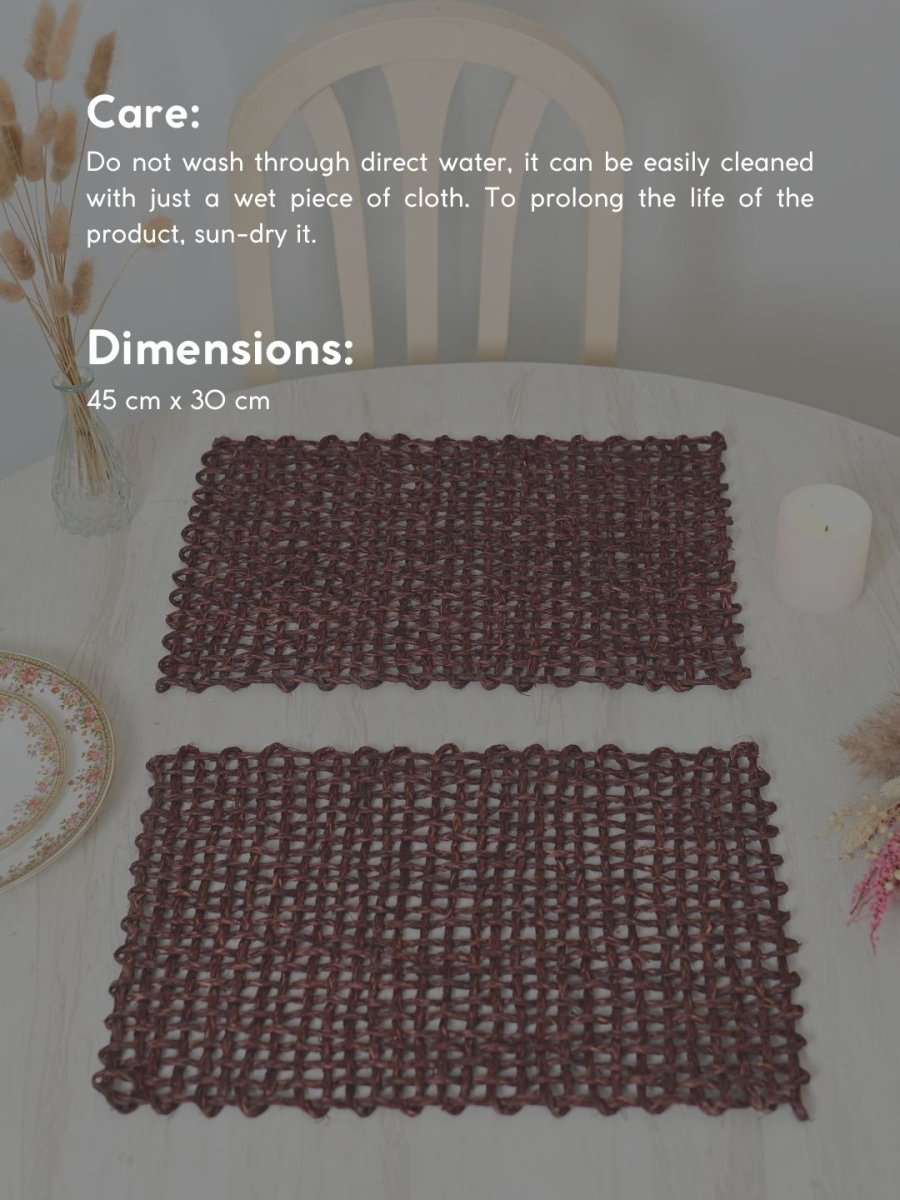 Handmade Sabai Grass Table Mat - Rectangular Set of 6, Brown - Kadam Haat