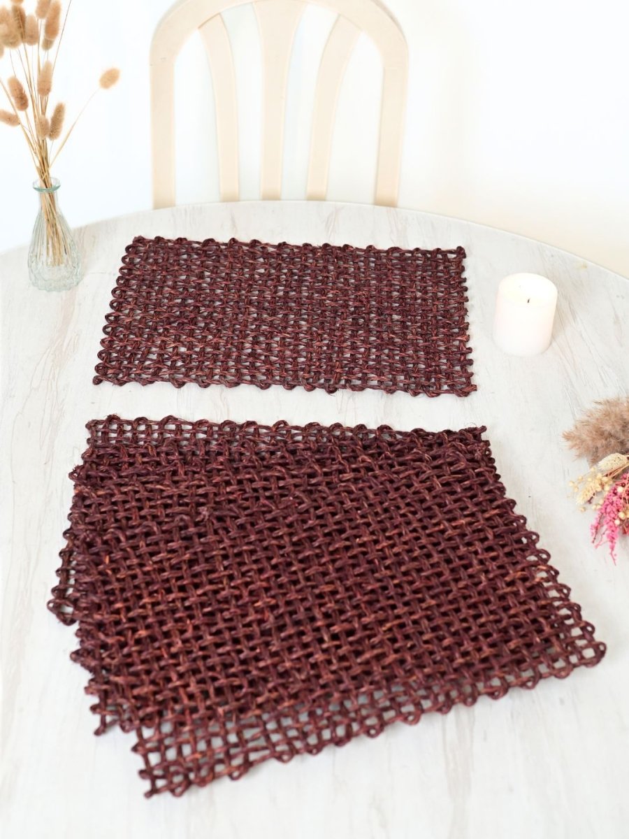 Handmade Sabai Grass Table Mat - Rectangular Set of 6, Brown - Kadam Haat