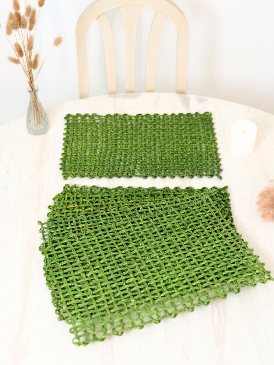 Handmade Sabai Grass Table Mat - Rectangular Set of 6, Green - Kadam Haat