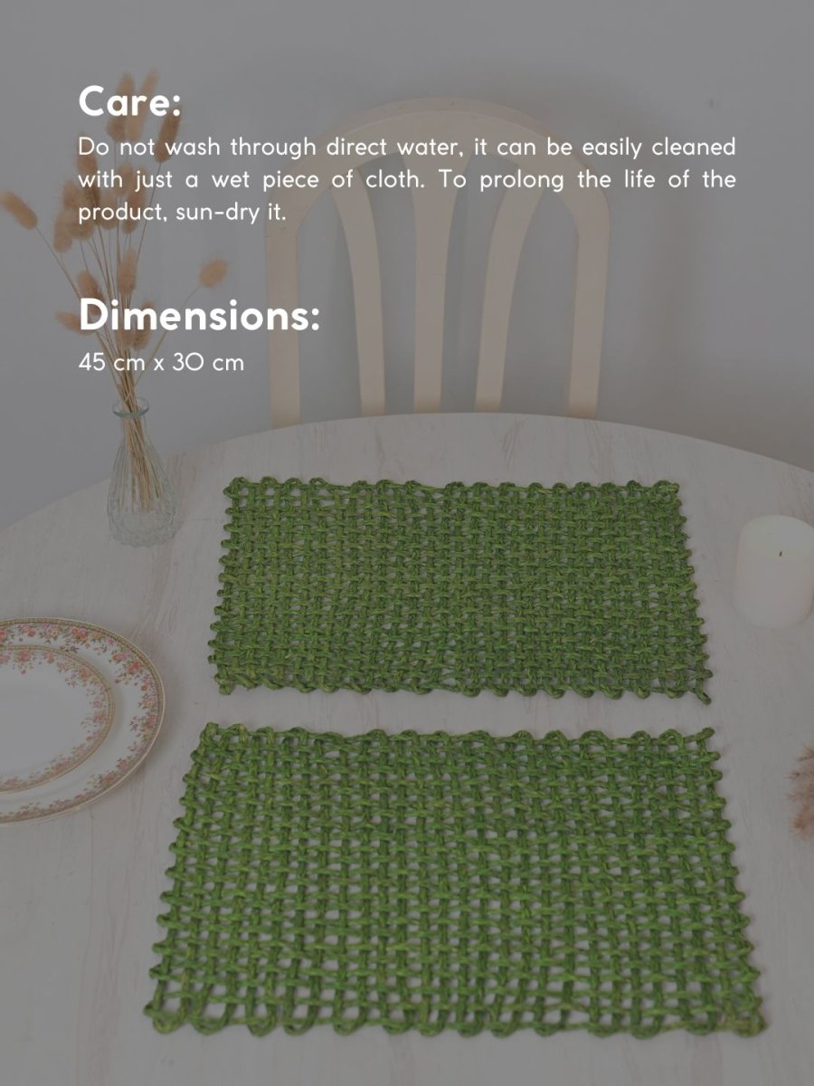 Handmade Sabai Grass Table Mat - Rectangular Set of 6, Green - Kadam Haat