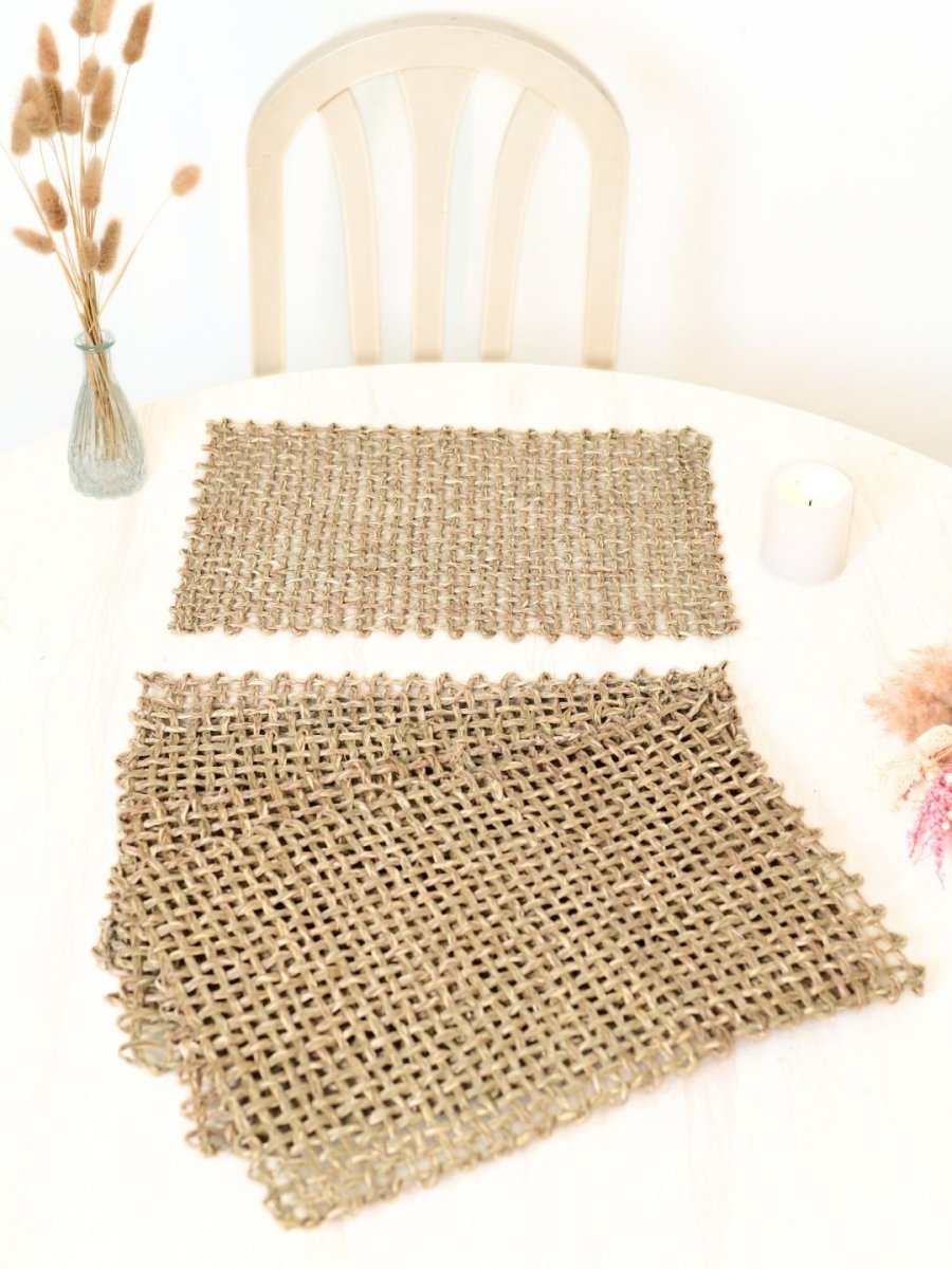 Handmade Sabai Grass Table Mat - Rectangular Set of 6, Natural - Kadam Haat