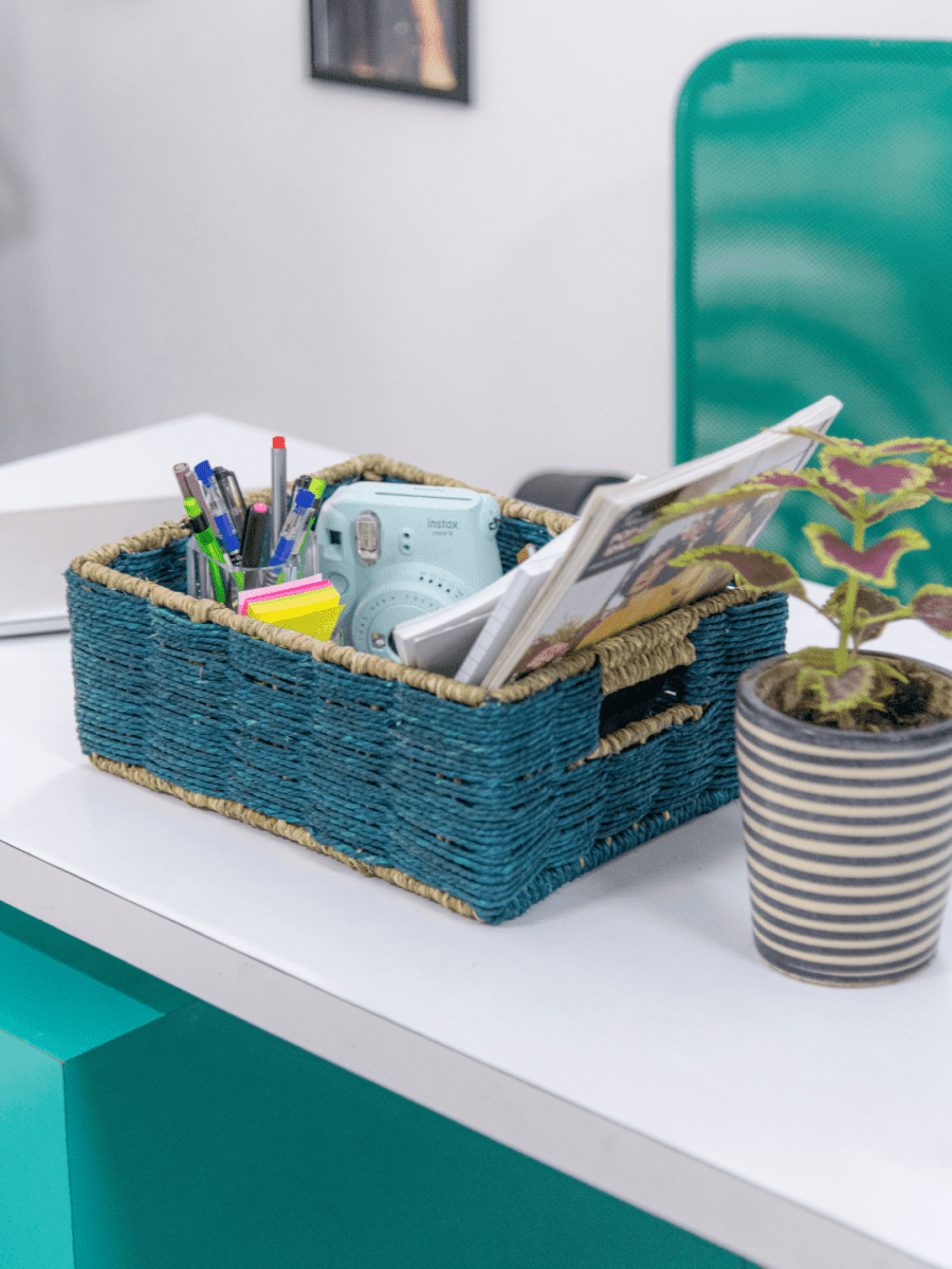 Handmade Sabai Grass Towel Basket - Combo/Black - Kadam Haat