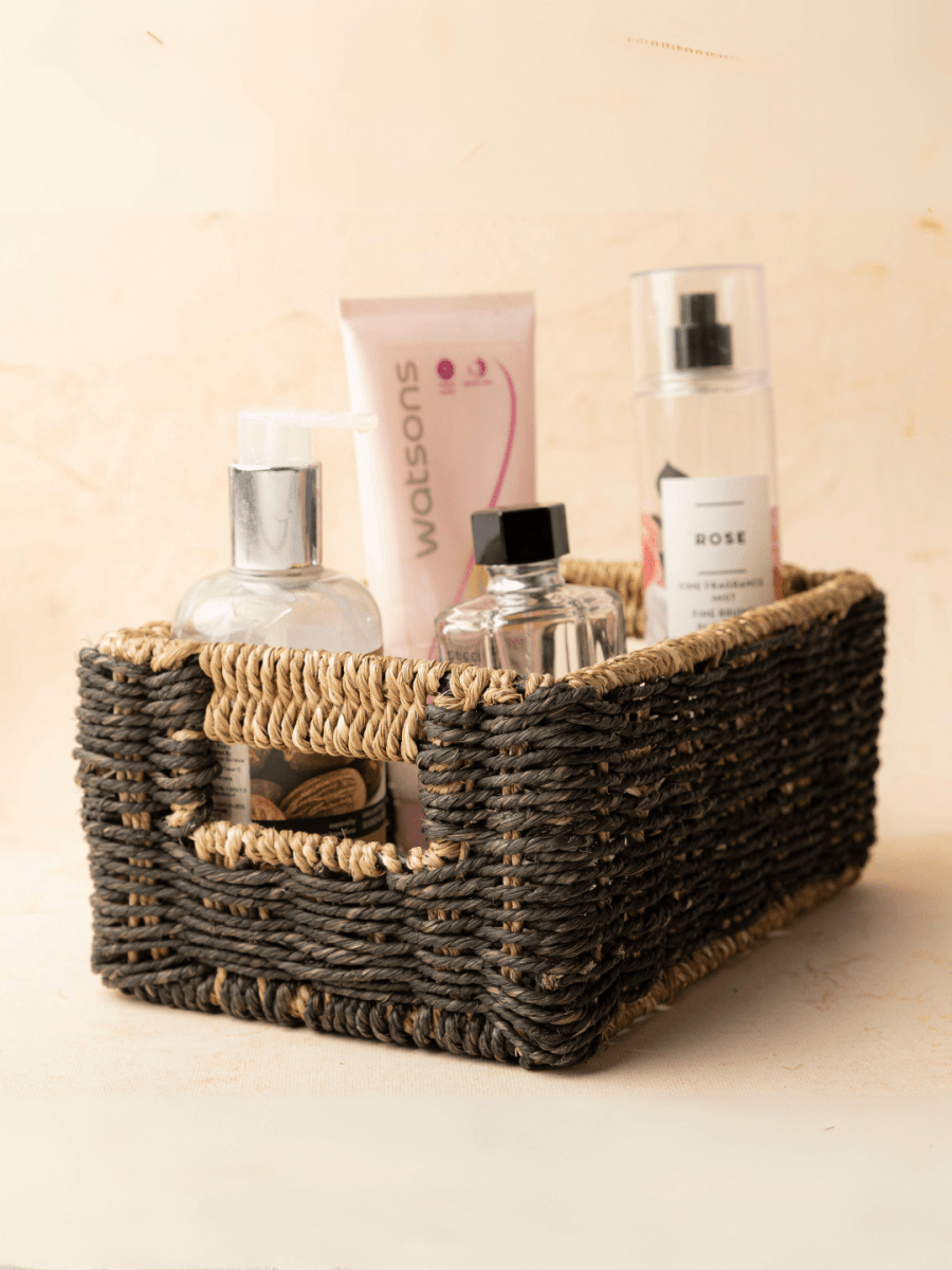 Handmade Sabai Grass Towel Basket - Large/Black - Kadam Haat