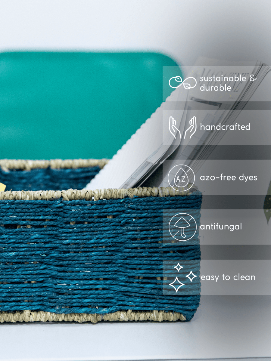 Handmade Sabai Grass Towel Basket - Large/Indigo - Kadam Haat