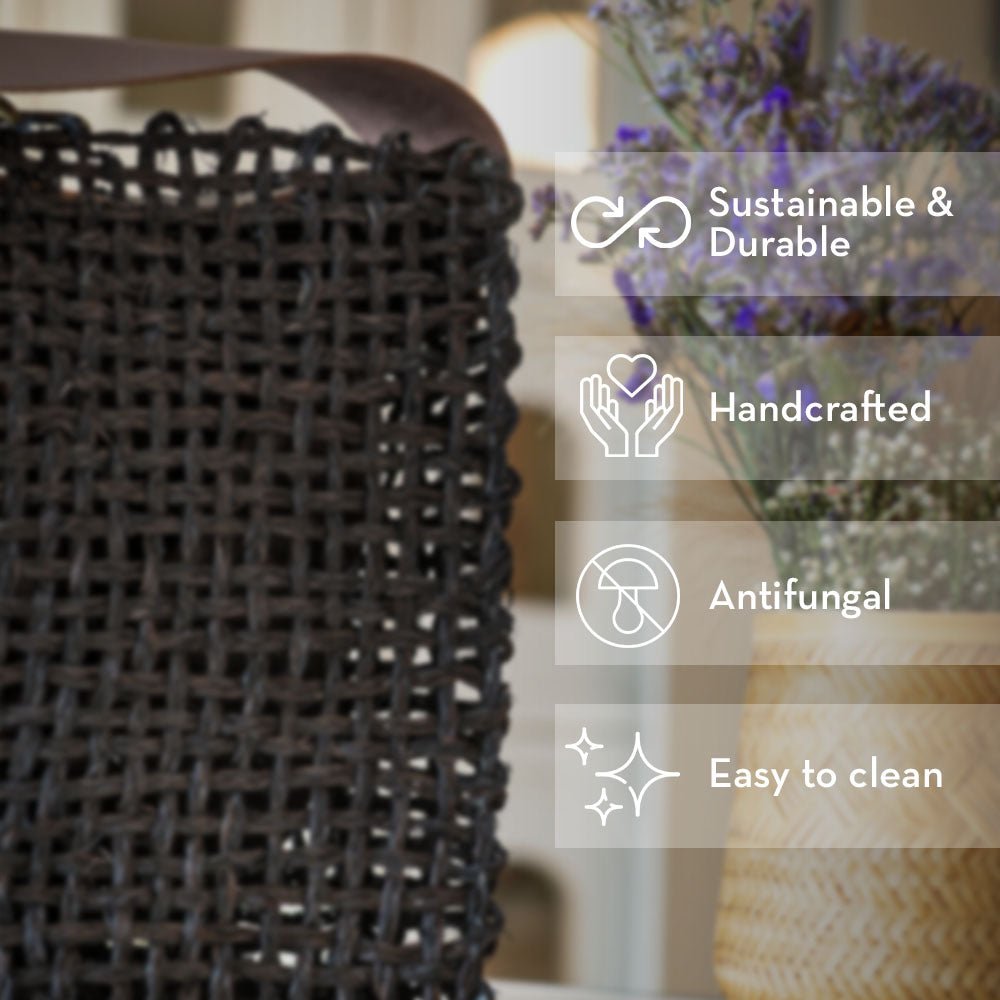 Handmade Sabai Grass Uno Mesh Bag – Black with Insert Pouch - Kadam Haat