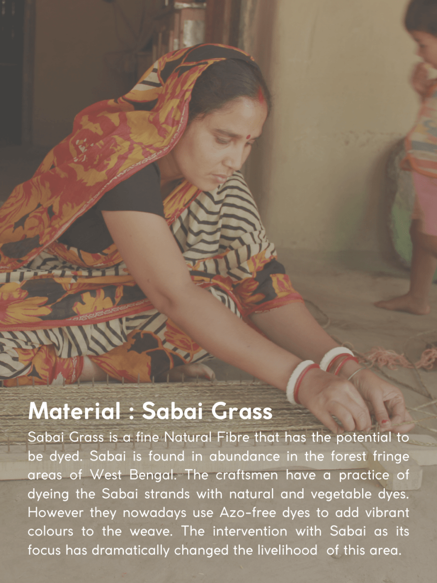 Handmade Sabai Grass Uno Mesh Bag - Indigo - Kadam Haat