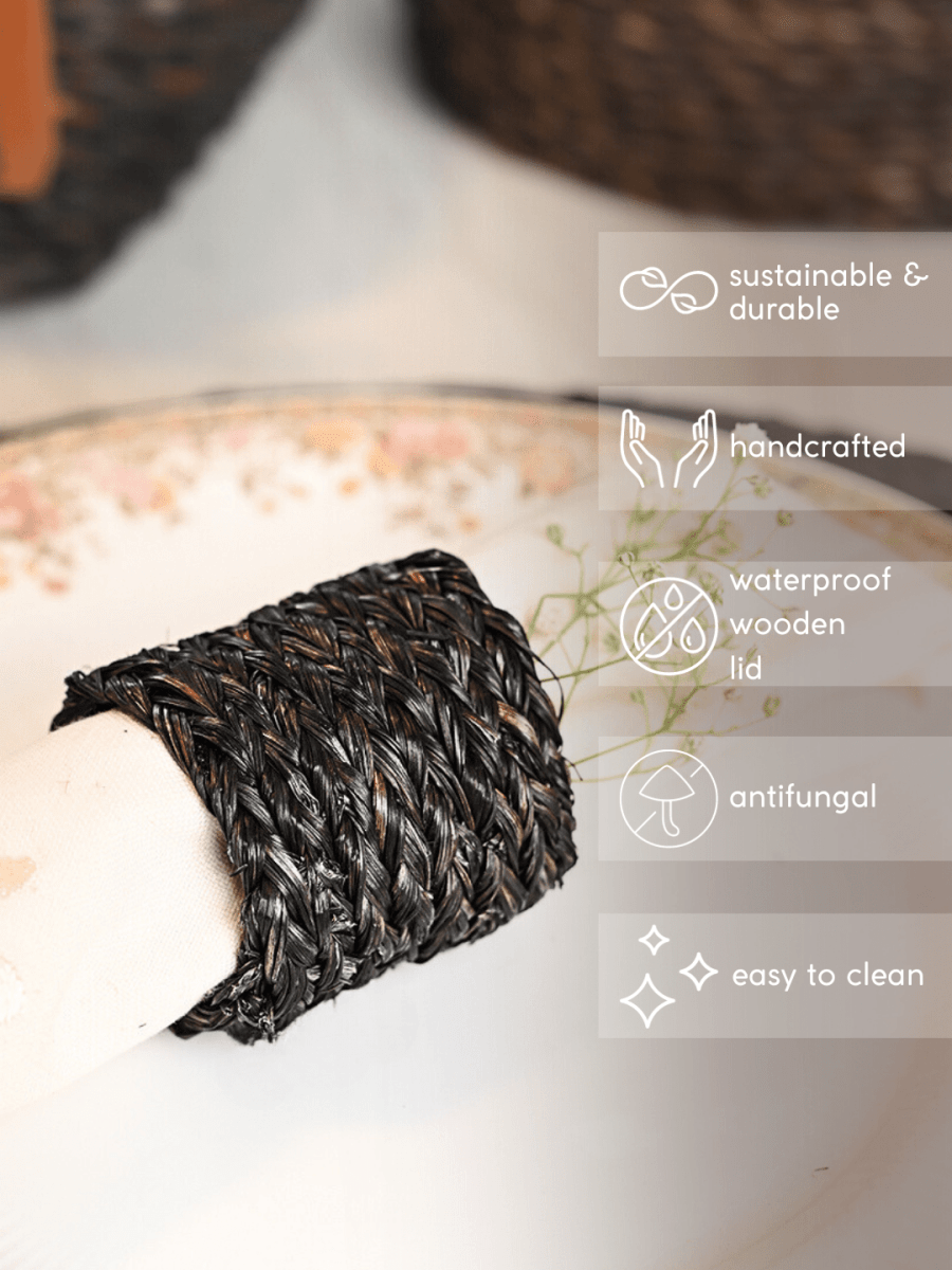 Handmade Sabai Napkin Rings - Set of 4 - Kadam Haat