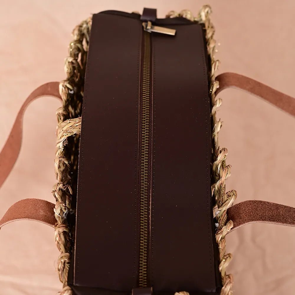 Handmade Sabai Zari Large Mesh Bag - Kadam Haat