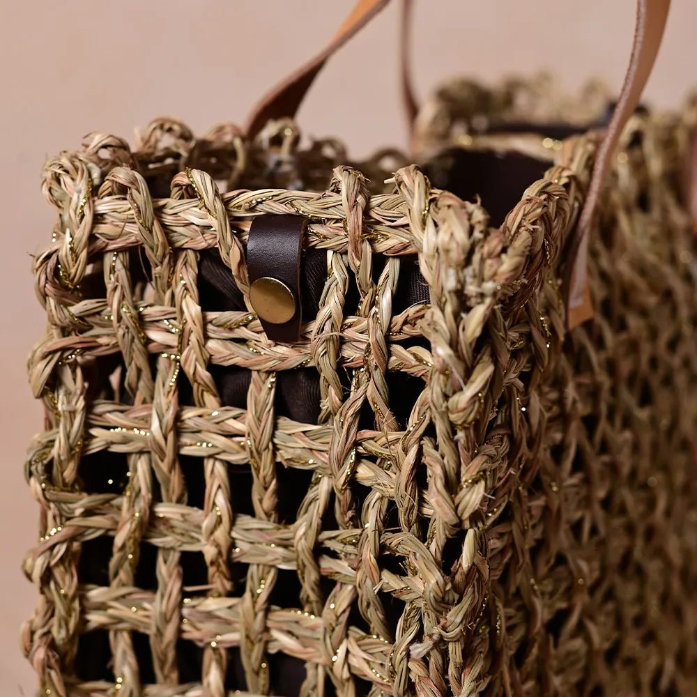 Handmade Sabai Zari Large Mesh Bag - Kadam Haat