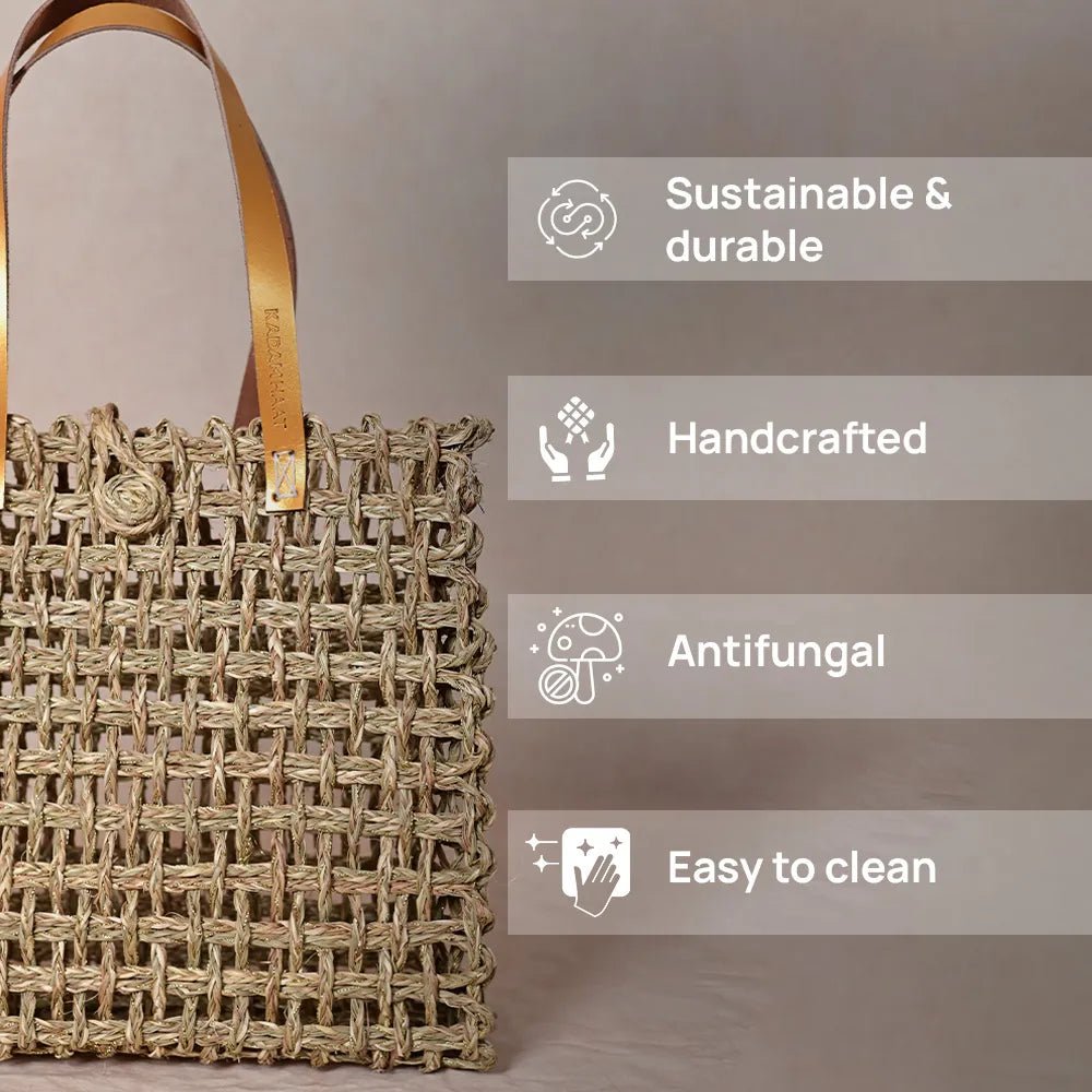 Handmade Sabai Zari Large Mesh Bag - Kadam Haat