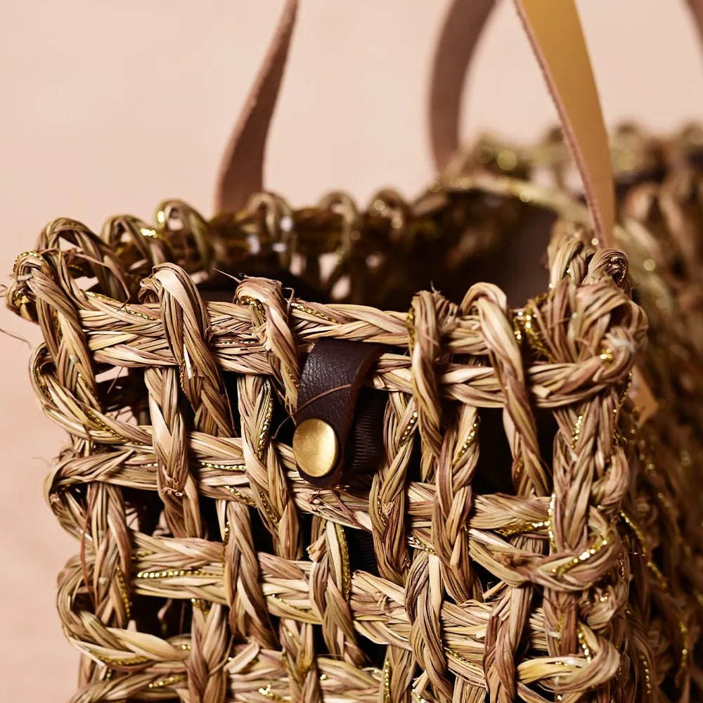 Handmade Sabai Zari Small Mesh Bag - Kadam Haat